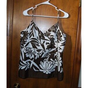 Ann Taylor Camisole  Top Women 16 Brown White Floral Fully Lined Cotton
